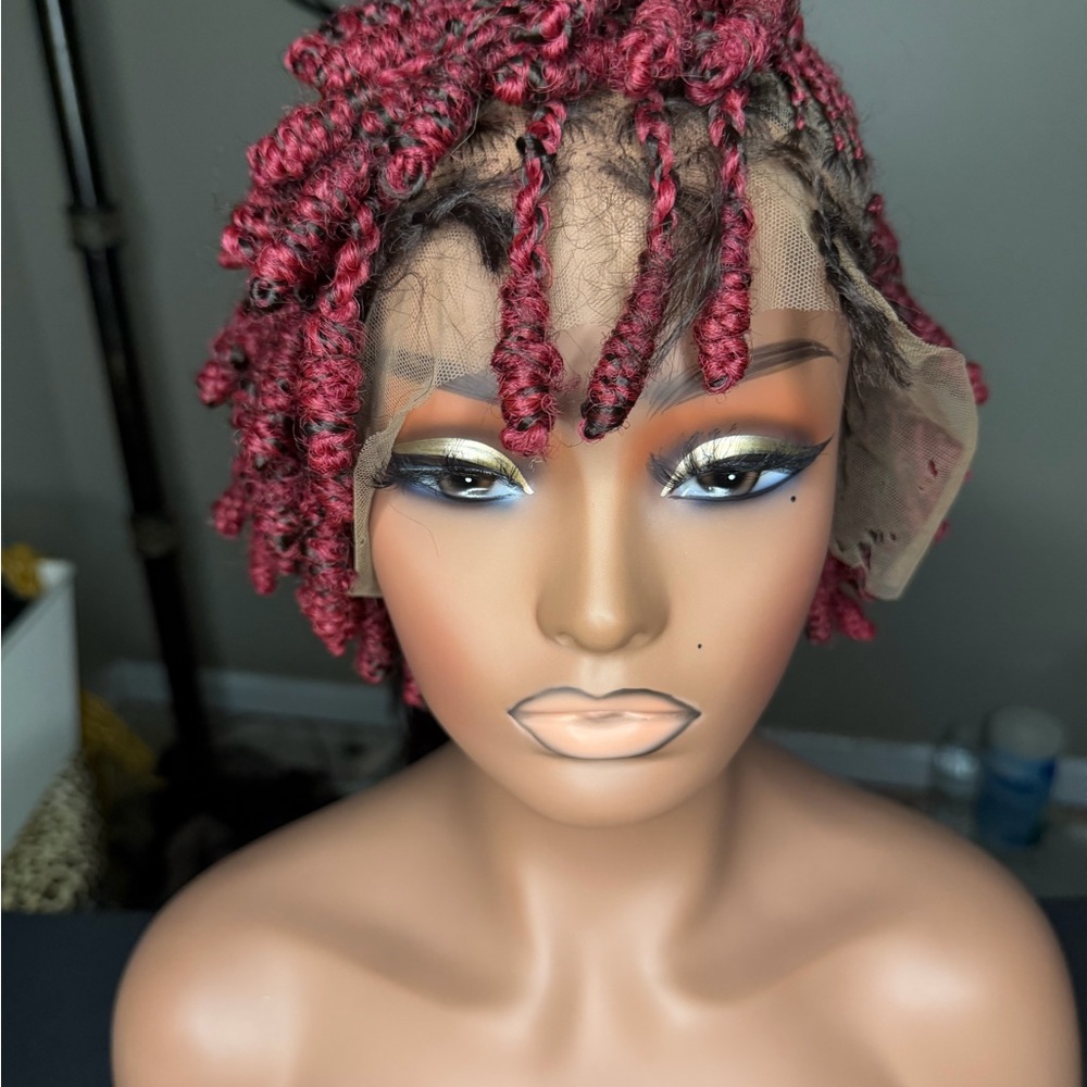 Lace Front Short Twist Wig - Burgundy Red